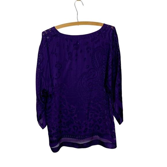 Chico's Royal Purple Paisley Sheer Cutwork Flowy Boho Rayon Silk Blouse - Size 1 - Picture 1 of 6